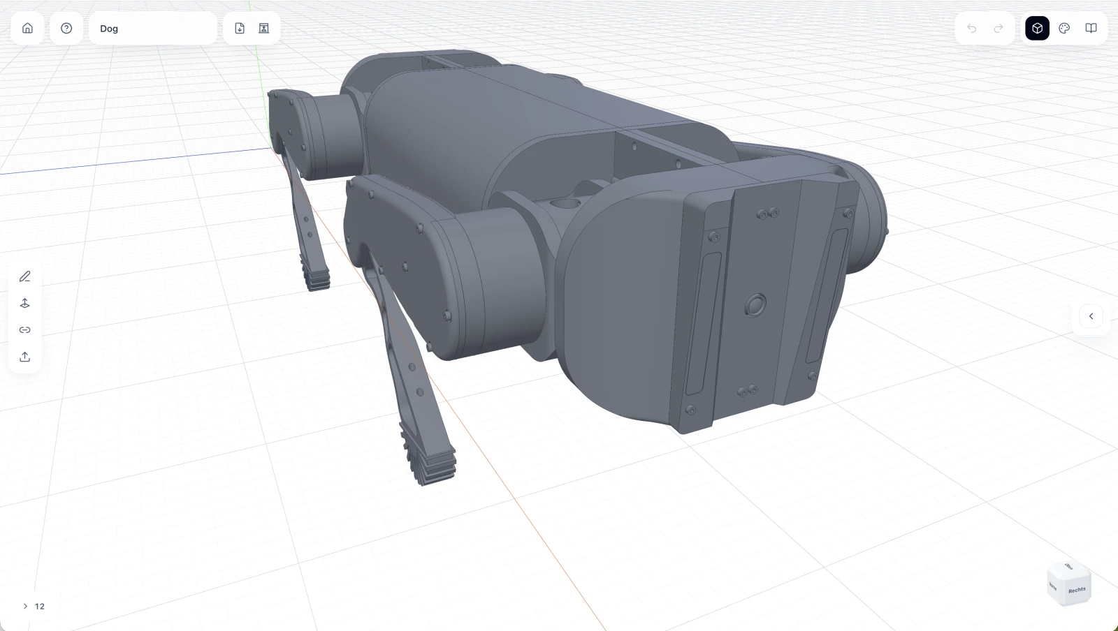 Robot dog assembly in the SingularX CAD editor